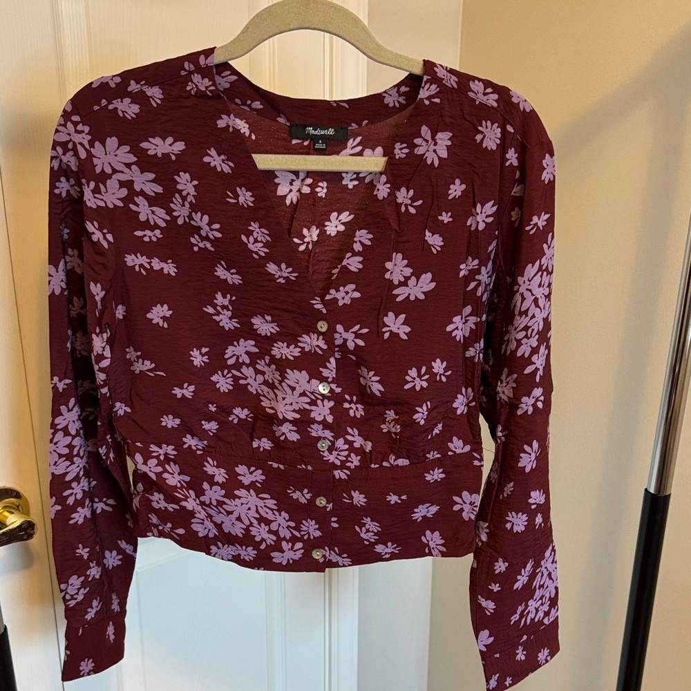 Madewell Maroon and Lavender Floral Blouse